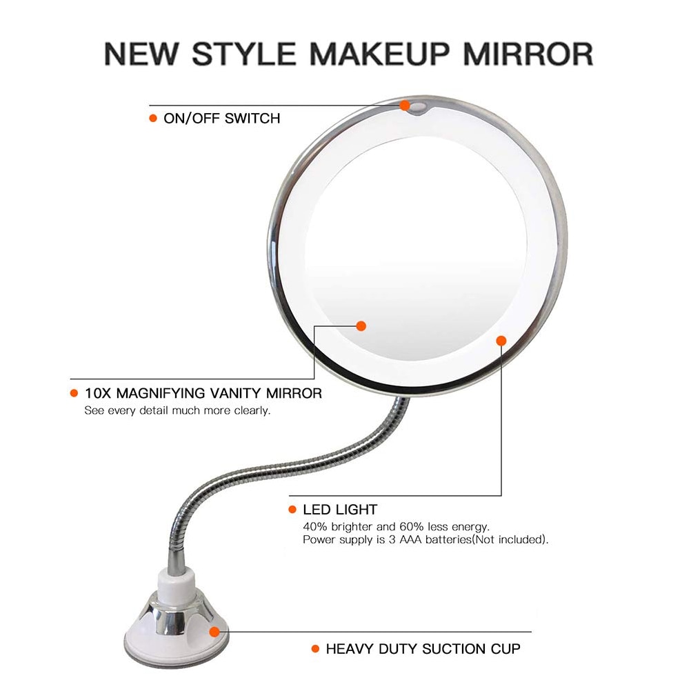 Miroir Grossissant Maquillage 10X/1X Avec Lumière - 3 Couleurs, Intensité Réglable - Pliable Et Rotatif à 360° - Batterie Rechargeable 1500mAh
