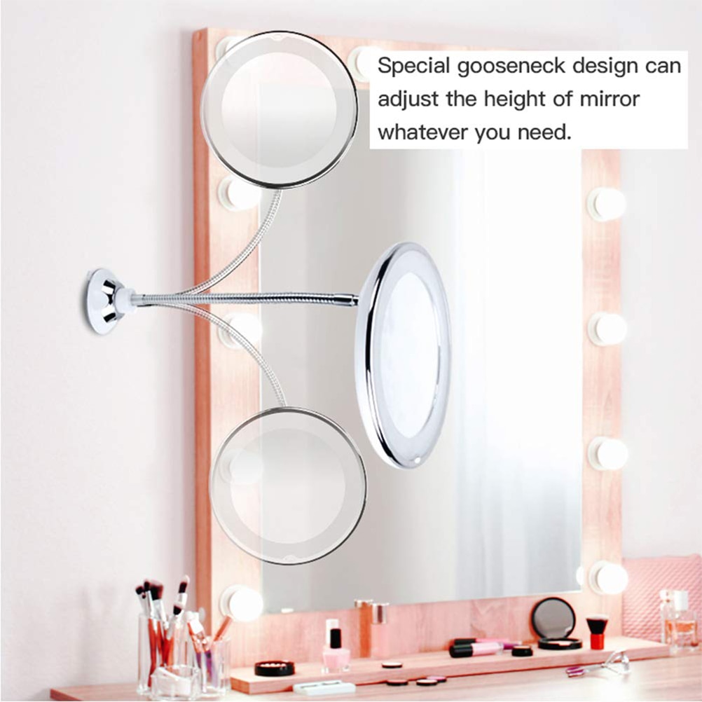 Miroir De Maquillage Mural LED HIMRY 8,5" - Pliable, Double Face 5x/7x/10x, Lumière Halo, Bras Réglable - Chromé