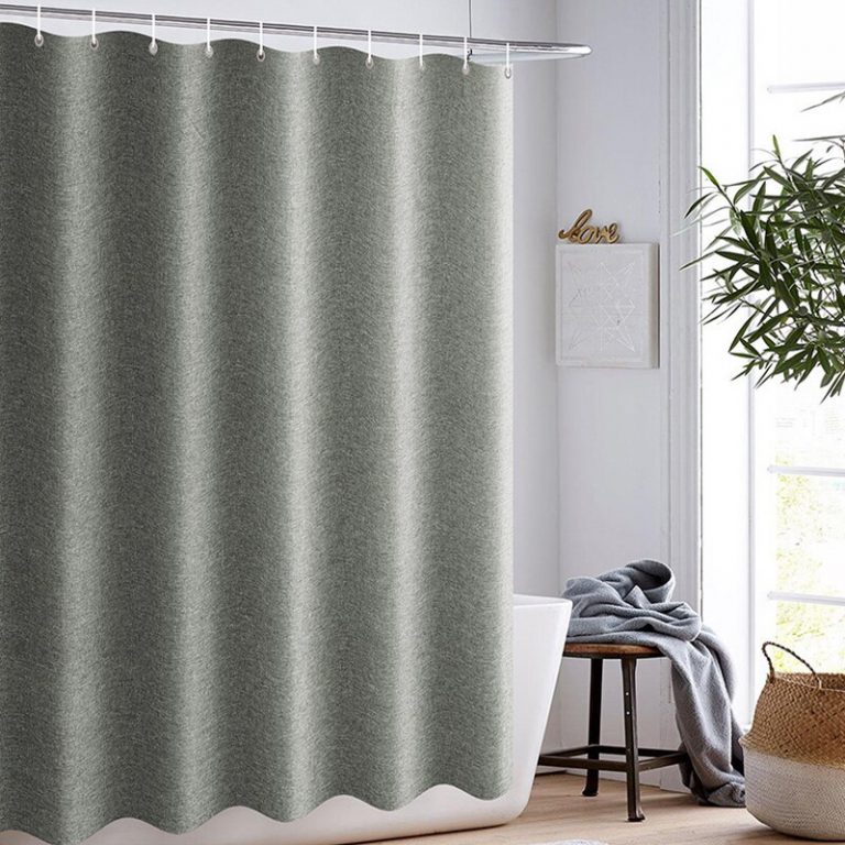 Rideau De Douche En Faux Lin Texturé 120x200cm - Imperméable & Anti-Moisissure - Beige Avec Bord Ondulé - Livré Avec 8 Crochets - 8