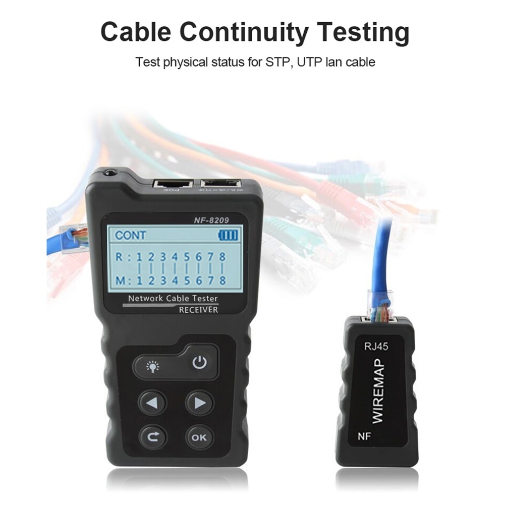 Vérificateur-de-fils-POE,-écran-LCD-de-mesure-de-longueur-de-câble-Lan,-Cat5-Cat6,-outil-de-réseau-de-Test-de-balayage,-testeur-de-câblage,-NF-8209 Vérificateur de fils POE, écran LCD de mesure de longueur de câble Lan, Cat5 Cat6, outil de réseau de Test de balayage, testeur de câblage, NF-8209