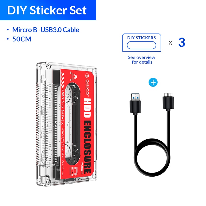 ORICO-USB3.0-à-SATA3.0-2.5-pouces-boîtier-de-disque-dur-SSD-boîtier-de-disque-dur-boîtier-externe-Transparent-autocollants-faciles-à-poser-conception-de-bande-de-Cassette ORICO USB3.0 à SATA3.0 2.5 pouces boîtier de disque dur SSD boîtier de disque dur boîtier externe Transparent autocollants faciles à poser conception de bande de Cassette