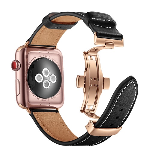 Bracelet-boucle-cuir-véritable-d'italie,-pour-Apple-Watch-de-38mm-42mm-40/44mm-iWatch-série-6-SE-5-4-3-2,-Bracelet-à-fermoir-papillon Bracelet boucle cuir véritable d'italie, pour Apple Watch de 38mm 42mm 40/44mm iWatch série 6 SE 5 4 3 2, Bracelet à fermoir papillon