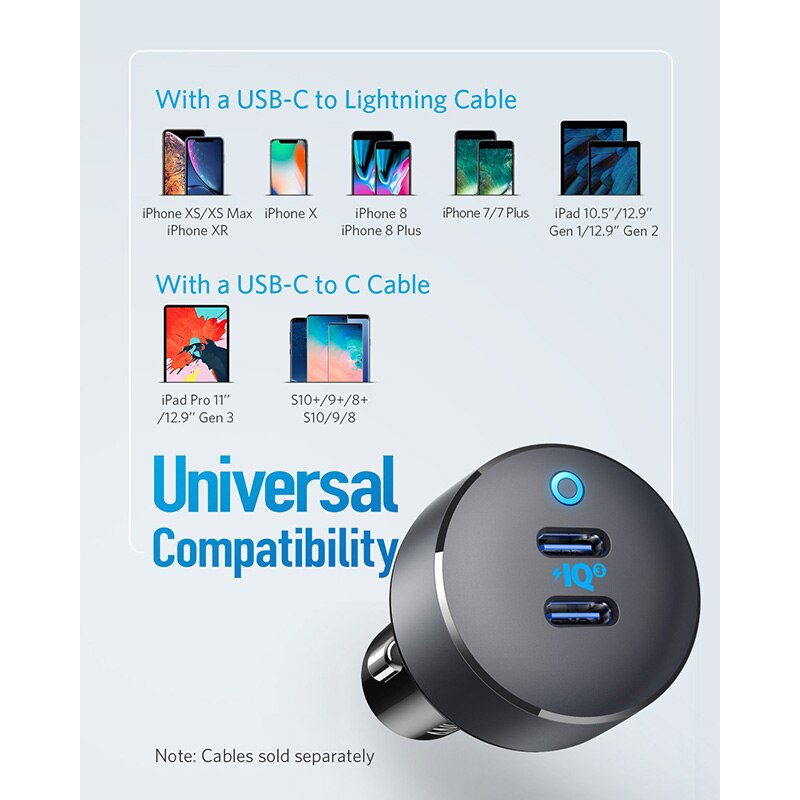Anker-USB-C-chargeur-de-voiture,-36W-2-ports-PowerIQ-3.0-Type-C-adaptateur-de-voiture,-PowerDrive-III-Duo-avec-alimentation-pour-iPhone-et-plus Anker USB C chargeur de voiture, 36W 2 ports PowerIQ 3.0 Type C adaptateur de voiture, PowerDrive III Duo avec alimentation pour iPhone et plus