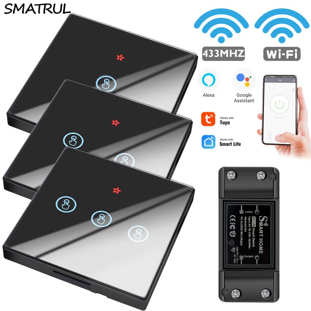 SMATRUL-Tuya-Smart-Home-APP-WiFi-interrupteur-tactile-lumière-RF-433Mhz-panneau-mural-bricolage-relais-Module-minuterie-Alexa-prise-lampe-110-220V SMATRUL Tuya Smart Home APP WiFi interrupteur tactile lumière RF 433Mhz panneau mural bricolage relais Module minuterie Alexa prise lampe 110-220V