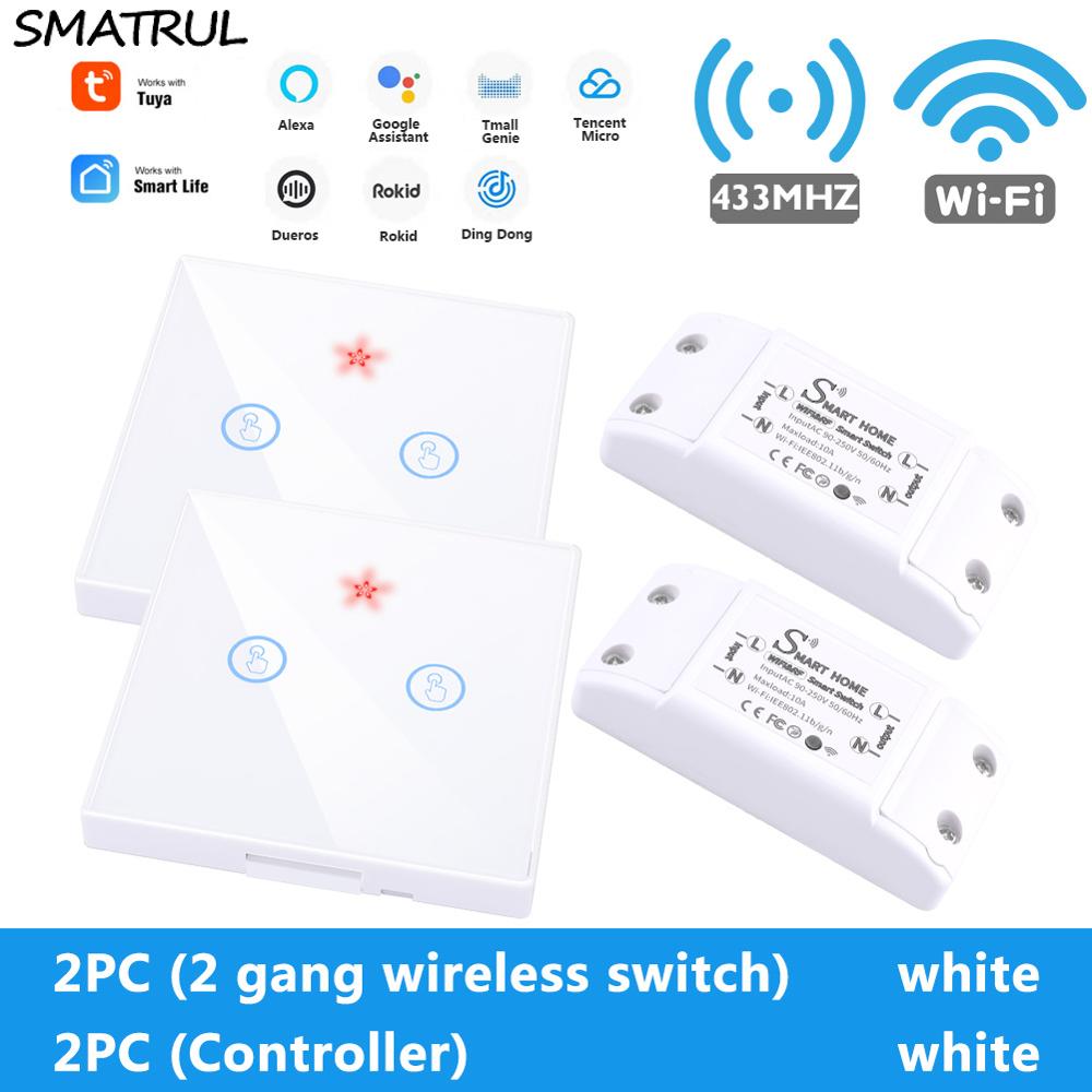 SMATRUL-Tuya-Smart-Home-APP-WiFi-interrupteur-tactile-lumière-RF-433Mhz-panneau-mural-bricolage-relais-Module-minuterie-Alexa-prise-lampe-110-220V SMATRUL Tuya Smart Home APP WiFi interrupteur tactile lumière RF 433Mhz panneau mural bricolage relais Module minuterie Alexa prise lampe 110-220V