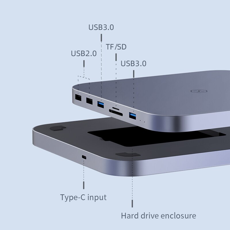 Hagibis-USB-C-Hub-avec-boîtier-de-disque-dur-SATA-pour-Mac-mini-USB-3.0-hub-pour-2020-nouveau-Mac-mini-M1-type-c-boîtier-SSD-lecteur-SD/TF Hagibis USB-C Hub avec boîtier de disque dur SATA pour Mac mini USB 3.0 hub pour 2020 nouveau Mac mini M1 type-c boîtier SSD lecteur SD/TF
