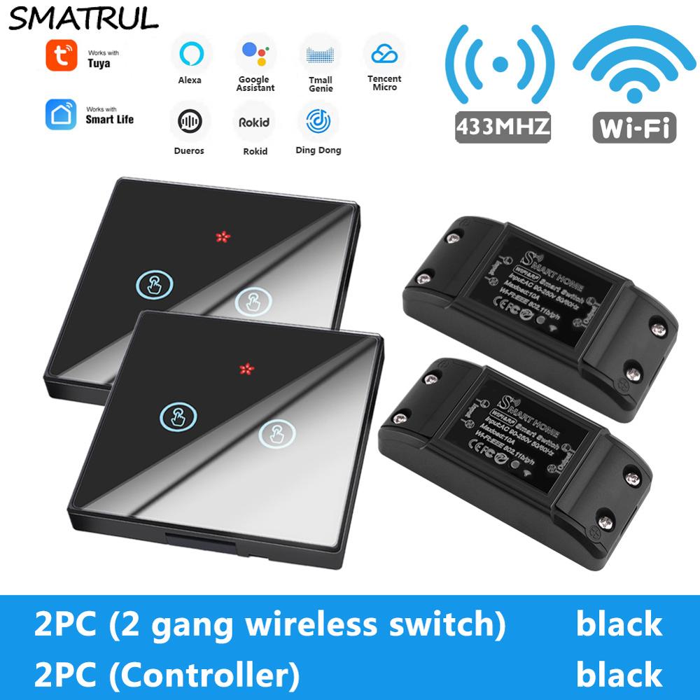 SMATRUL-Tuya-Smart-Home-APP-WiFi-interrupteur-tactile-lumière-RF-433Mhz-panneau-mural-bricolage-relais-Module-minuterie-Alexa-prise-lampe-110-220V SMATRUL Tuya Smart Home APP WiFi interrupteur tactile lumière RF 433Mhz panneau mural bricolage relais Module minuterie Alexa prise lampe 110-220V
