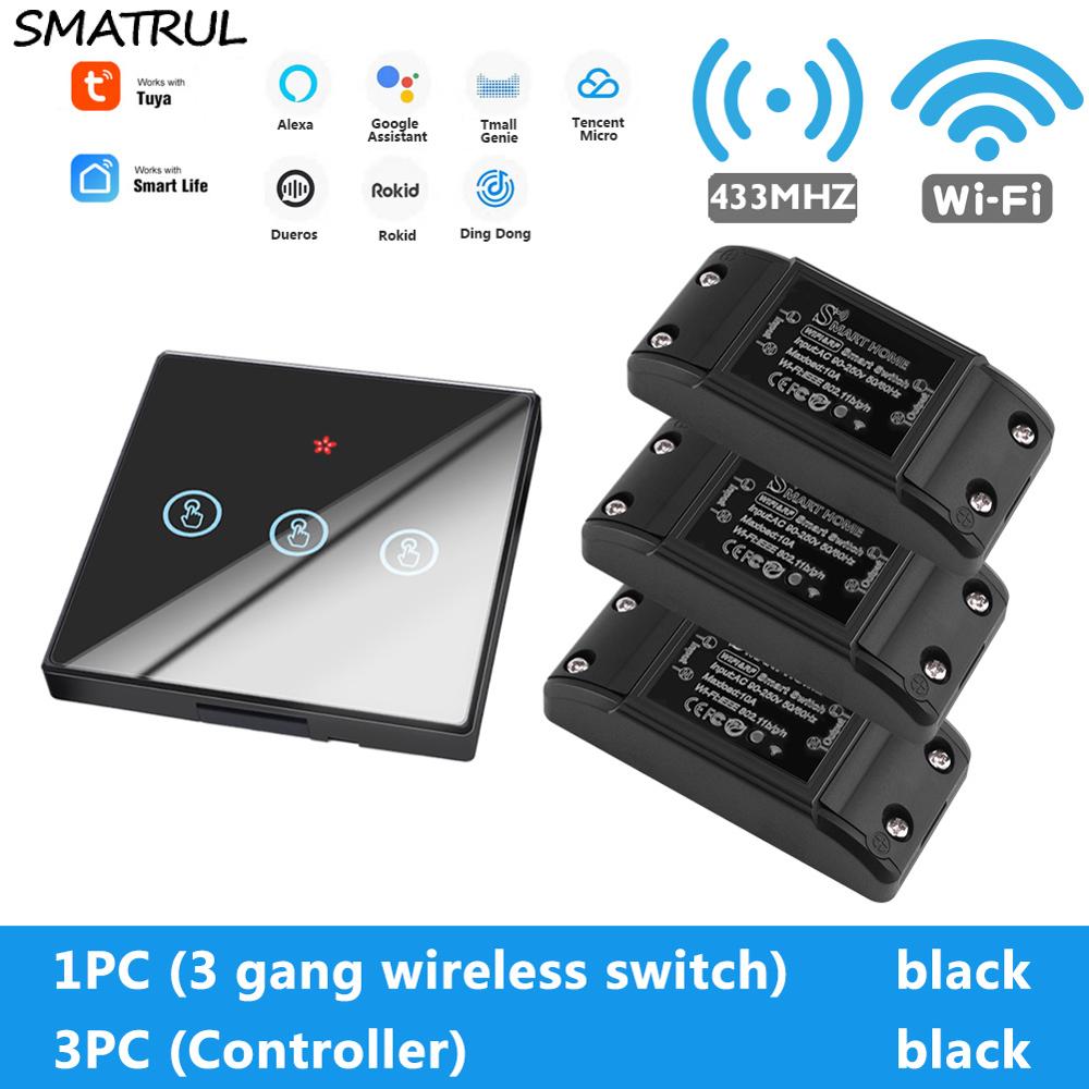 SMATRUL-Tuya-Smart-Home-APP-WiFi-interrupteur-tactile-lumière-RF-433Mhz-panneau-mural-bricolage-relais-Module-minuterie-Alexa-prise-lampe-110-220V SMATRUL Tuya Smart Home APP WiFi interrupteur tactile lumière RF 433Mhz panneau mural bricolage relais Module minuterie Alexa prise lampe 110-220V