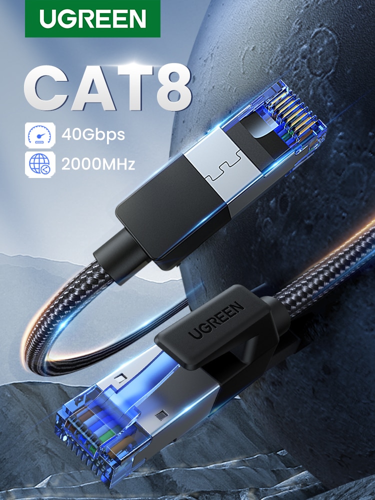 UGREEN Câble Ethernet CAT8 40Gbps 2000MHz CHAT 8 Réseaux Nylon Tressé  Internet Lan Cordon pour Ordinateurs Portables PS 4 Routeur RJ45 Câble, ✓  Meilleur prix au Maroc