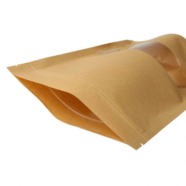 100 Sacs En Papier Kraft Avec Fenêtre Transparente - Fermeture Zip - Autoportants - Pour Noix, Café, Bonbons, épices, Bijoux