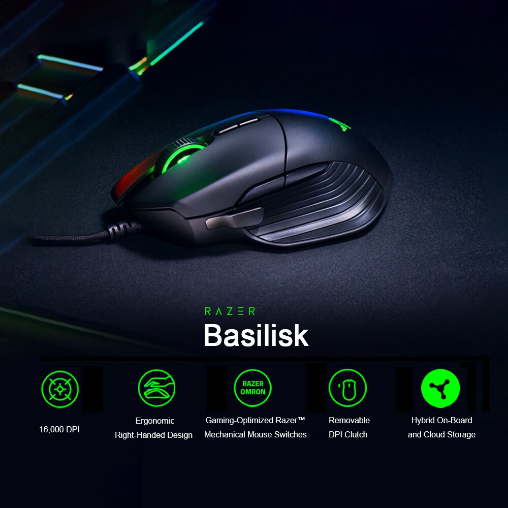 Souris-de-jeu-filaire-Razer-Basilisk-6400-DPI/16000-DPI-capteur-optique-RGB-5G-amovible-DPI-résistance-de-défilement-d'embrayage-8-boutons-noir Souris de jeu filaire Razer Basilisk 6400 DPI/16000 DPI capteur optique RGB 5G amovible DPI résistance de défilement d'embrayage 8 boutons noir