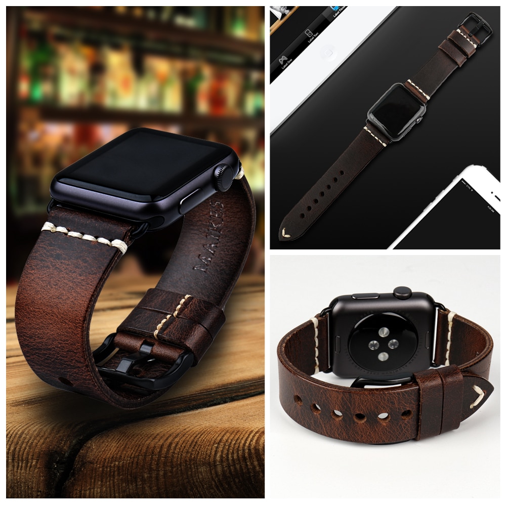 MAIKES bracelet en cuir ceinture pour Apple bracelet de montre 44mm ...
