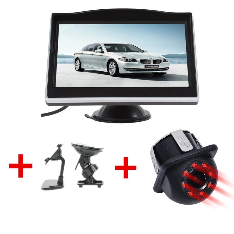 GSPSCN-Assistance-au-stationnement-pour-voiture,-moniteur-de-recul-pour-voiture-5-pouces,-caméra-de-sauvegarde-à-infrarouge,-gobelet-en-caoutchouc-+-support-LED GSPSCN-Assistance au stationnement pour voiture, moniteur de recul pour voiture 5 pouces, caméra de sauvegarde à infrarouge, gobelet en caoutchouc + support LED