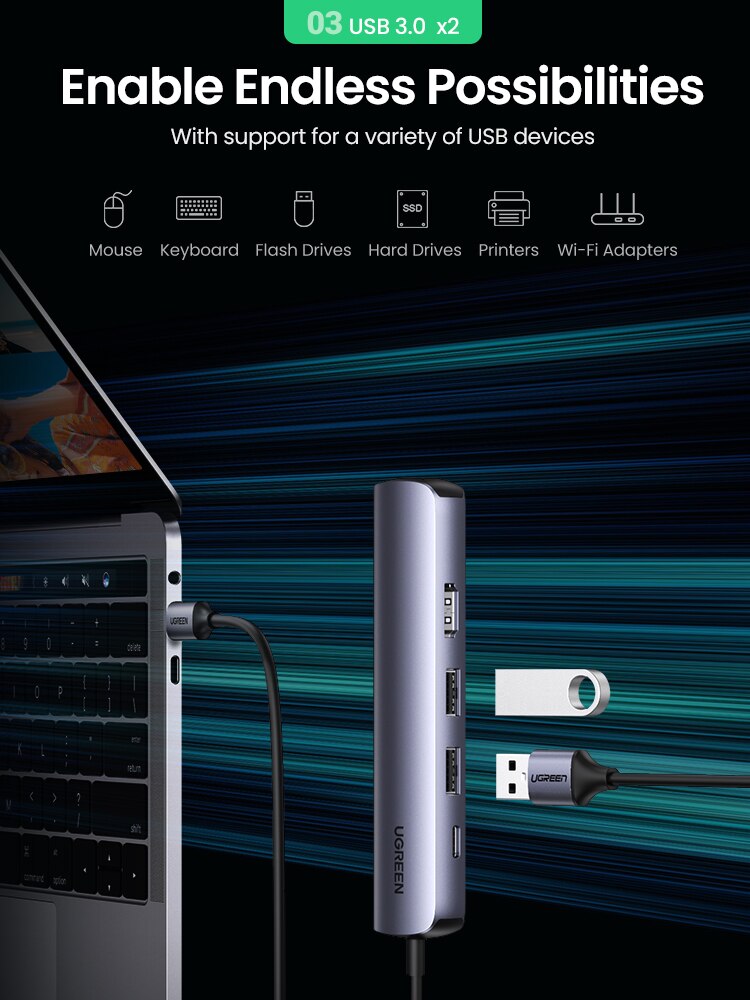 UGREEN-USB-C-Hub-Mini-taille-USB-Type-C-3.1-à-4K-HDMI-RJ45-PD-USB-3.0-OTG-adaptateur-USB-C-Dock-pour-MacBook-Air-Pro-2020-PC-USB-HUB UGREEN USB C Hub Mini taille USB Type C 3.1 à 4K HDMI RJ45 PD USB 3.0 OTG adaptateur USB C Dock pour MacBook Air Pro 2020 PC USB HUB