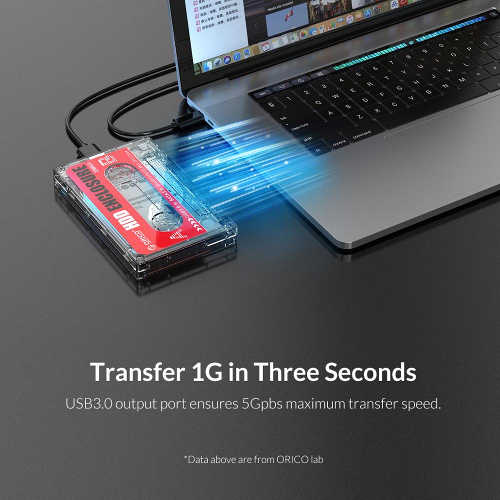 ORICO-USB3.0-à-SATA3.0-2.5-pouces-boîtier-de-disque-dur-SSD-boîtier-de-disque-dur-boîtier-externe-Transparent-autocollants-faciles-à-poser-conception-de-bande-de-Cassette ORICO USB3.0 à SATA3.0 2.5 pouces boîtier de disque dur SSD boîtier de disque dur boîtier externe Transparent autocollants faciles à poser conception de bande de Cassette