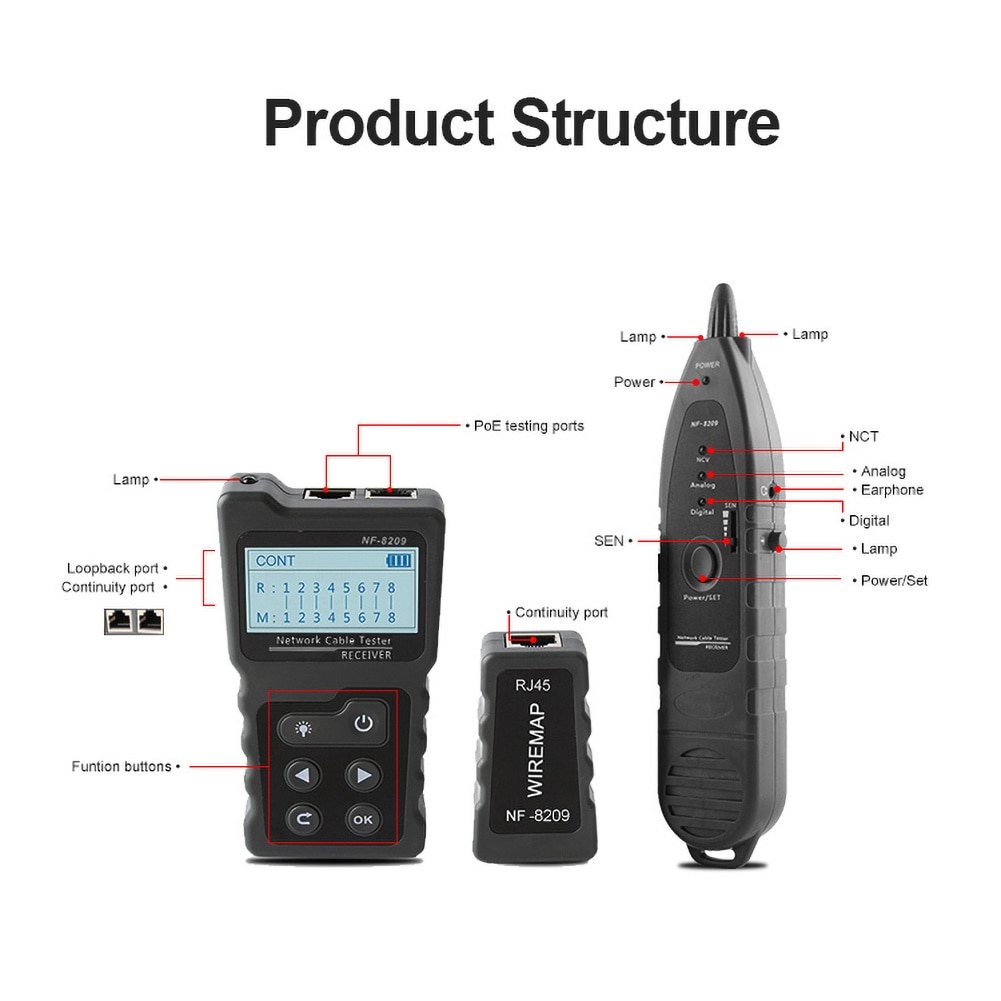 Vérificateur-de-fils-POE,-écran-LCD-de-mesure-de-longueur-de-câble-Lan,-Cat5-Cat6,-outil-de-réseau-de-Test-de-balayage,-testeur-de-câblage,-NF-8209 Vérificateur de fils POE, écran LCD de mesure de longueur de câble Lan, Cat5 Cat6, outil de réseau de Test de balayage, testeur de câblage, NF-8209