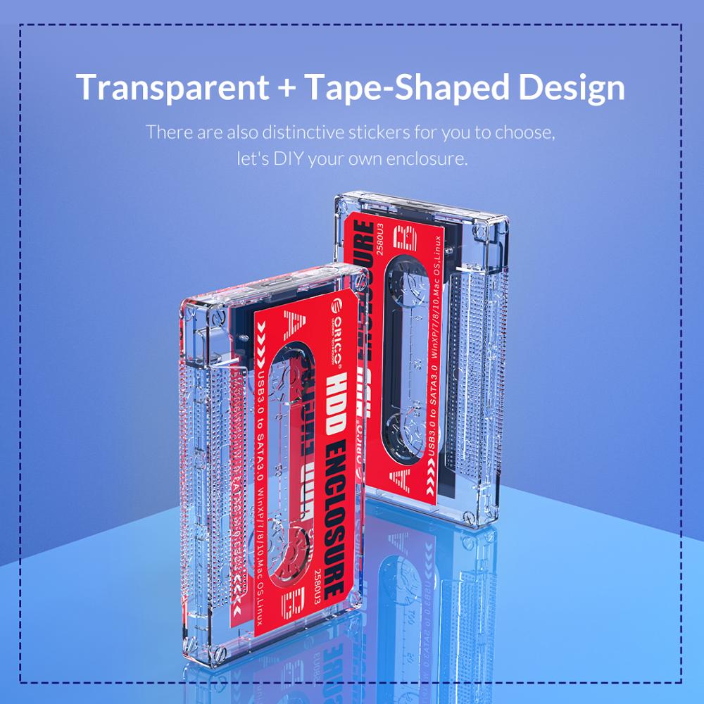 ORICO-USB3.0-à-SATA3.0-2.5-pouces-boîtier-de-disque-dur-SSD-boîtier-de-disque-dur-boîtier-externe-Transparent-autocollants-faciles-à-poser-conception-de-bande-de-Cassette ORICO USB3.0 à SATA3.0 2.5 pouces boîtier de disque dur SSD boîtier de disque dur boîtier externe Transparent autocollants faciles à poser conception de bande de Cassette