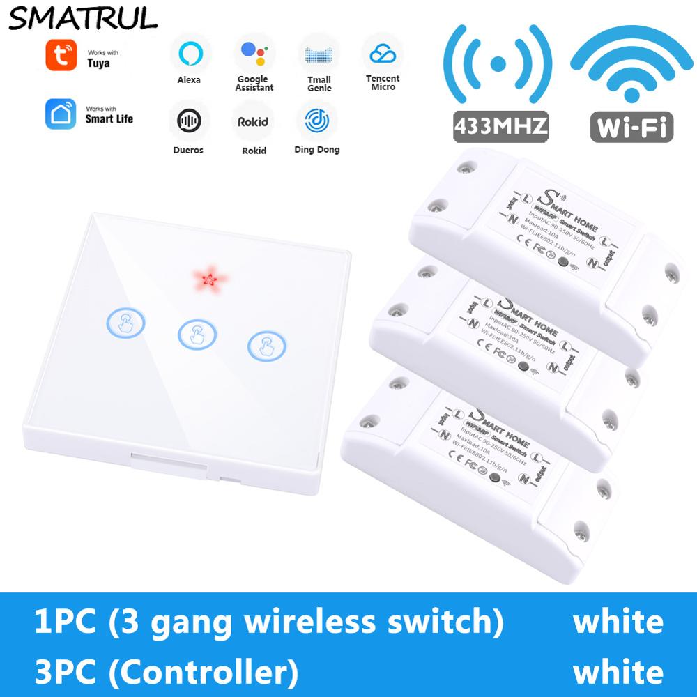 SMATRUL-Tuya-Smart-Home-APP-WiFi-interrupteur-tactile-lumière-RF-433Mhz-panneau-mural-bricolage-relais-Module-minuterie-Alexa-prise-lampe-110-220V SMATRUL Tuya Smart Home APP WiFi interrupteur tactile lumière RF 433Mhz panneau mural bricolage relais Module minuterie Alexa prise lampe 110-220V