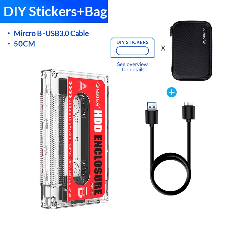 ORICO-USB3.0-à-SATA3.0-2.5-pouces-boîtier-de-disque-dur-SSD-boîtier-de-disque-dur-boîtier-externe-Transparent-autocollants-faciles-à-poser-conception-de-bande-de-Cassette ORICO USB3.0 à SATA3.0 2.5 pouces boîtier de disque dur SSD boîtier de disque dur boîtier externe Transparent autocollants faciles à poser conception de bande de Cassette