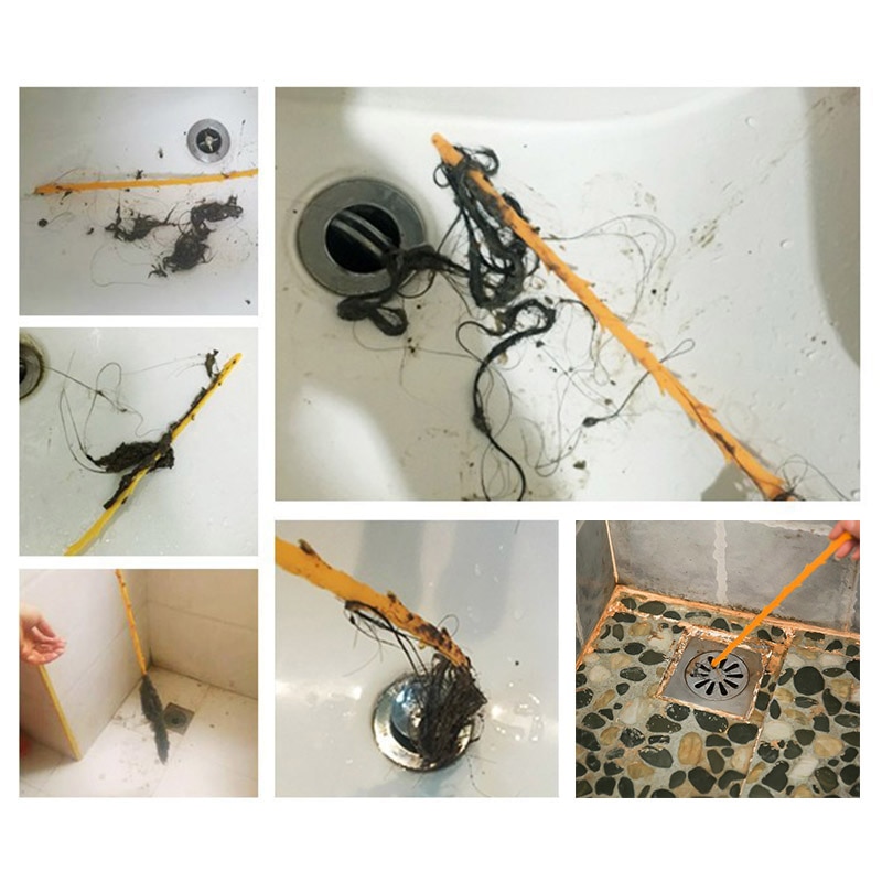 Crochet de nettoyage d'évier de cuisine, bâton, dissolvant de sabots, tuyau  à ressort, outil de dragage de cheveux, accessoires de salle de bains