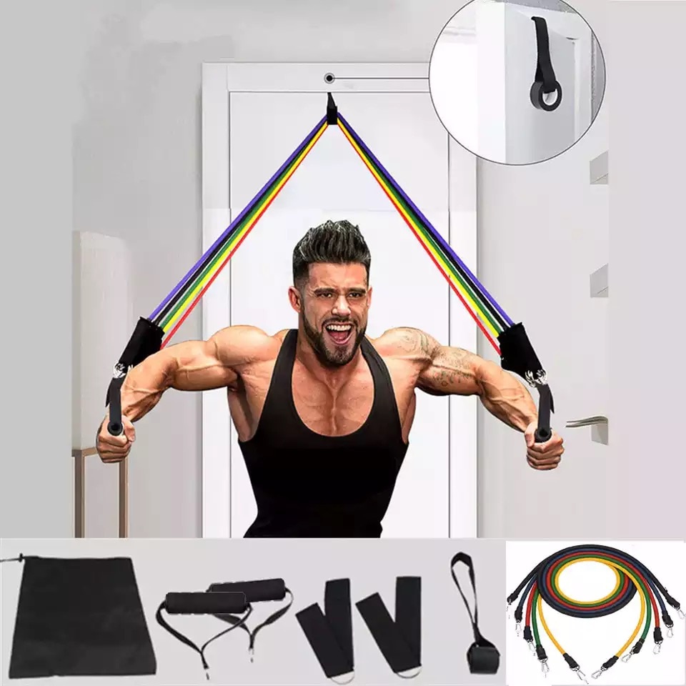 Corde De Résistance Fitness 6 Tubes - Pour Abdos, épaules, Jambes - Avec Poignées En Mousse Et Pédales - Multifonction Home Gym